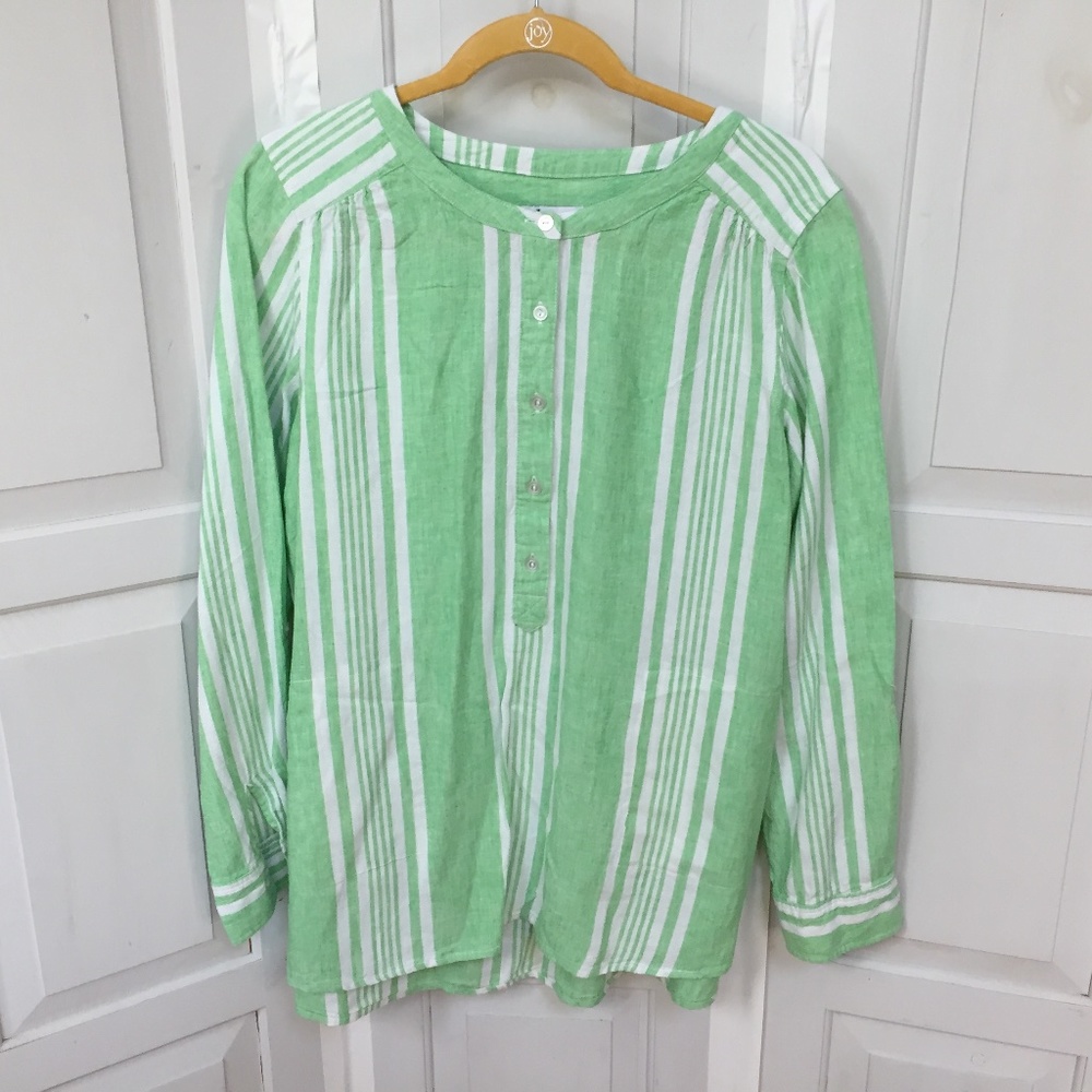 Denim & Co Green and White Linen Blend Tunic